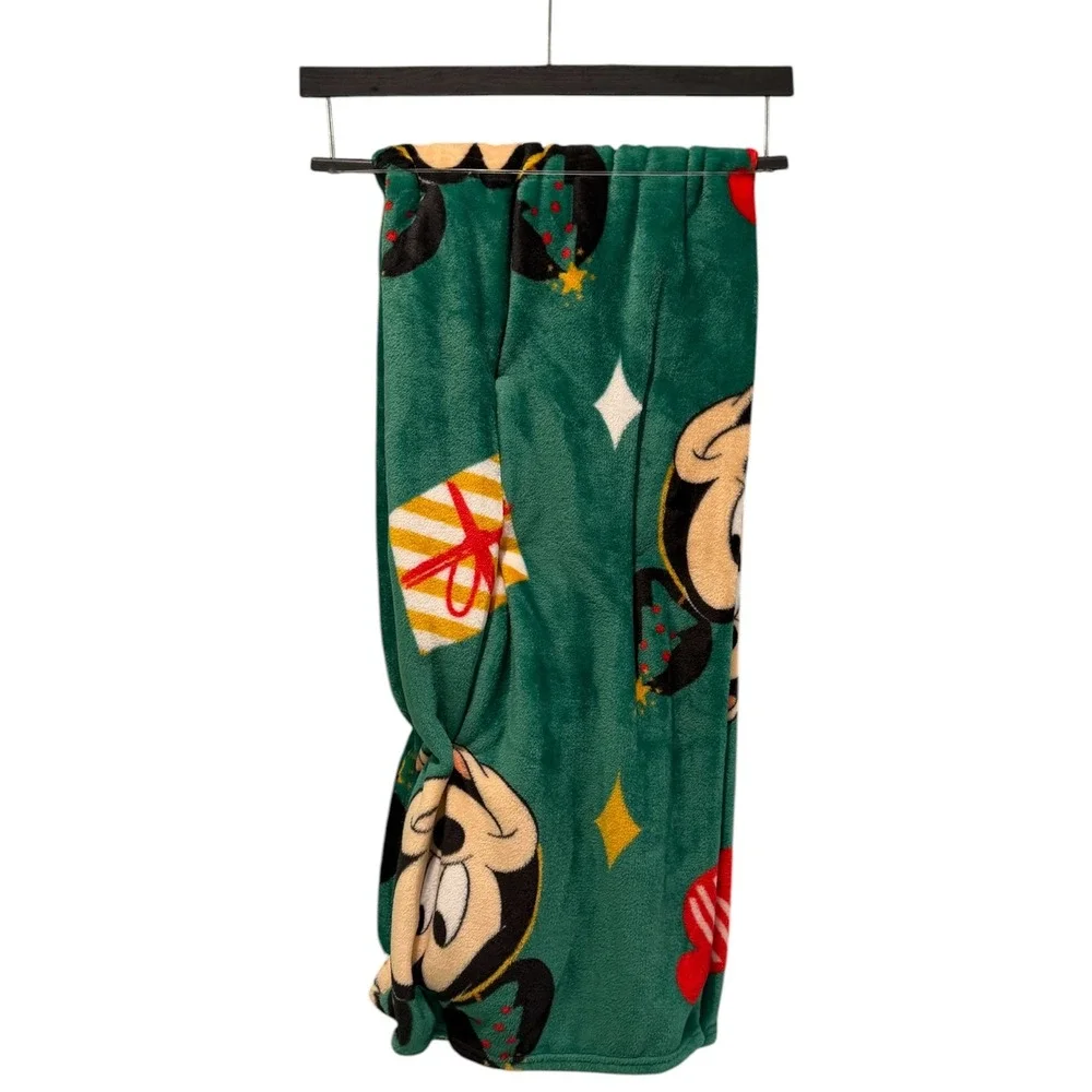 Disney Mickey Mouse Christmas Plush Throw Blanket Green Holiday 50x60 New